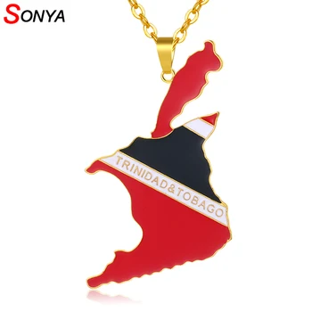 

SONYA BIG PENDANT Trinidad and Tobago Map/Flag Necklaces For Women/Men Gold Color Trinidad Country Jewelry Gift Bijoux Femme