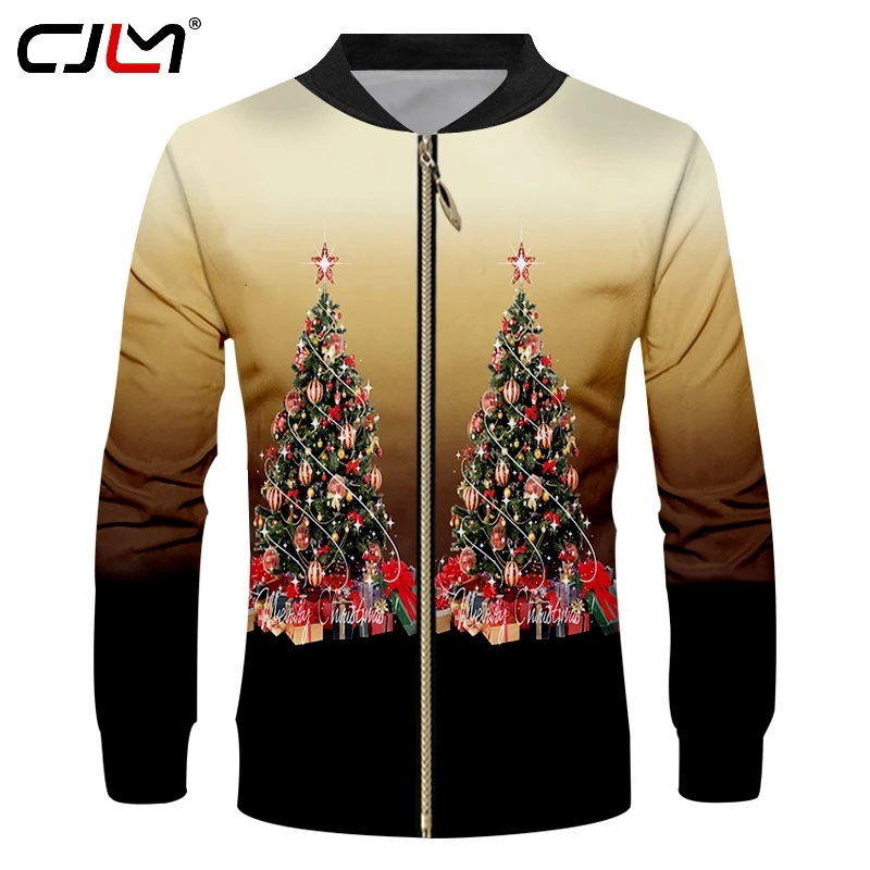 

CJLM Man New Style Personality Colored Trend Coat 3D Printed Christmas Tree Large Size Men's Casual Sports Zip Jacket 6XL