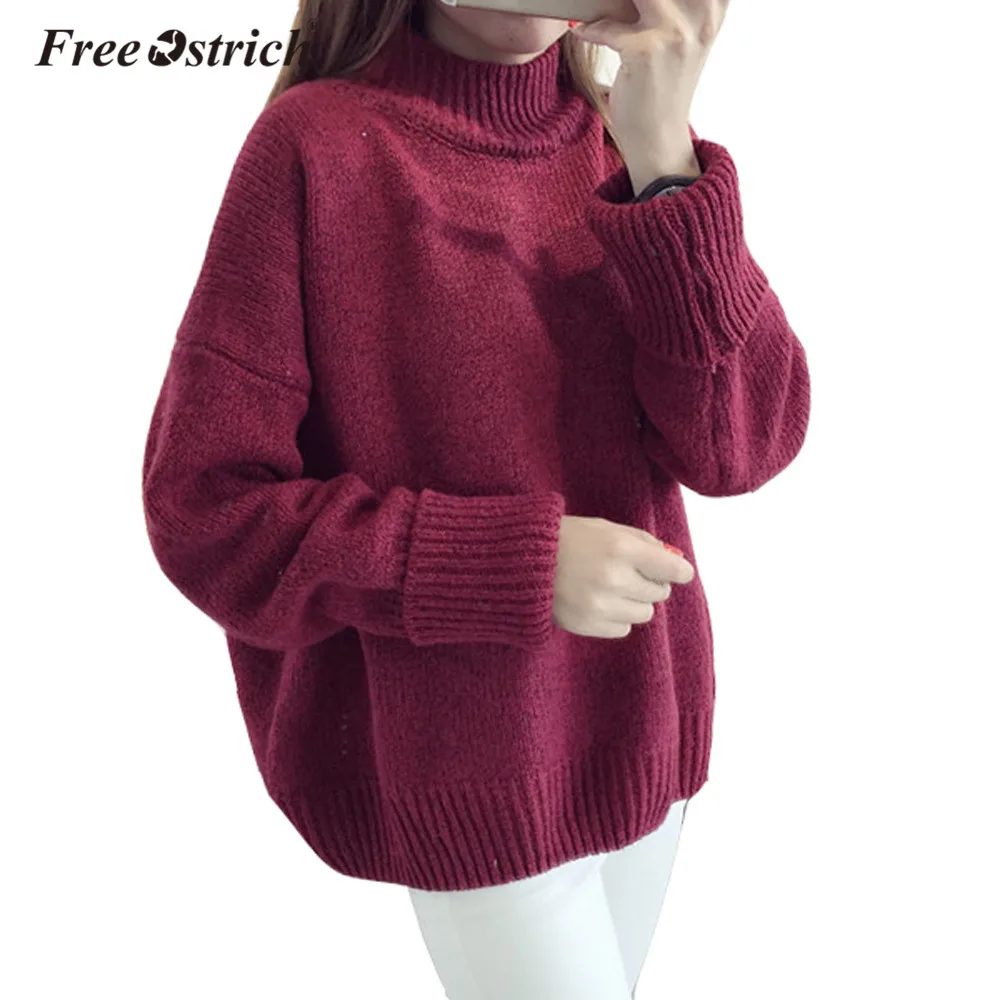 

Free Ostrich Autumn Winter Women Sweaters Fashion 2019 Long Sleeve Solid Turtleneck Casual Warm Pullover Pull Knitted Jumper S25