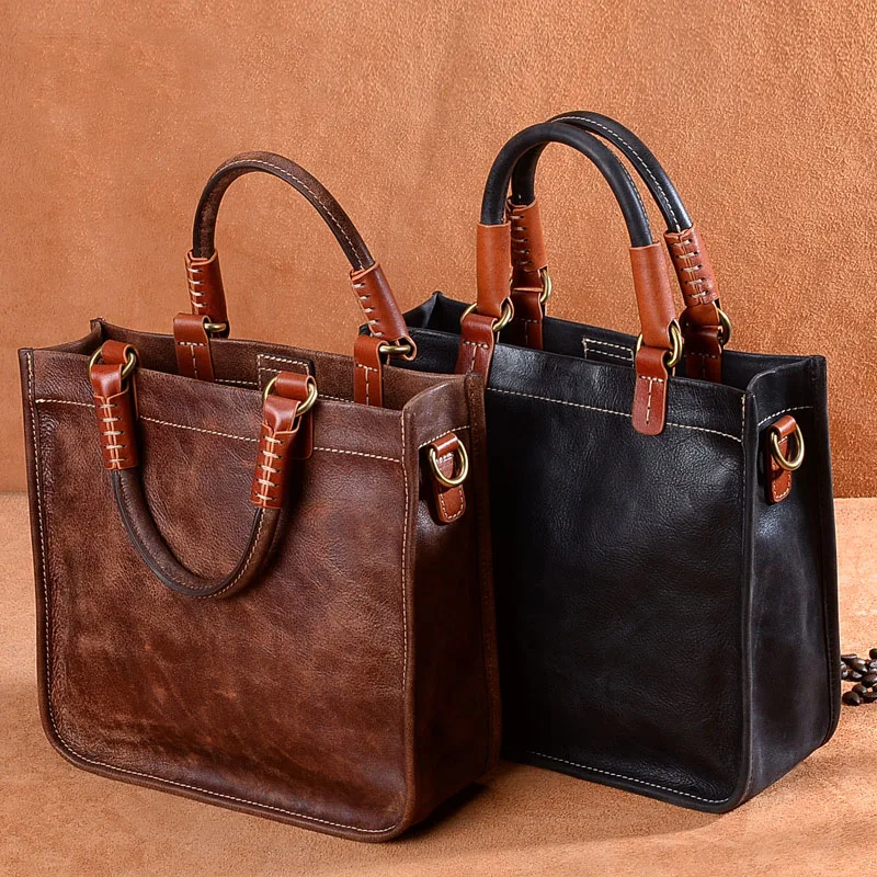 

Difenise 100% Genuine Plane Tanned Leather Women Handbags Casual Tote Bags Vintage Style Handmade Shoulder Bags Original Design