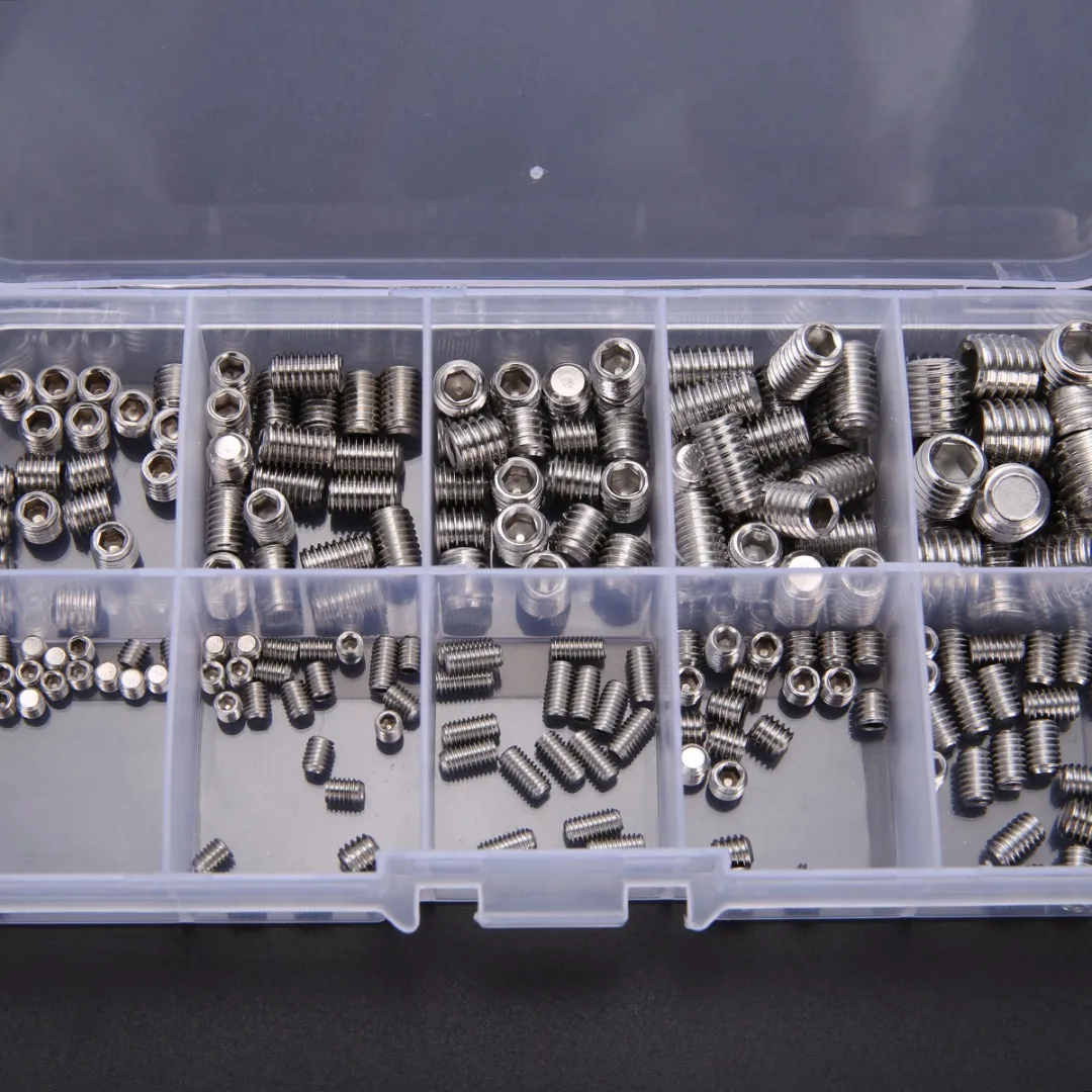200Pcs/set Stainless Steel Screws Set Allen Head Socket Hex Set Grub Screw Assortment Flat Point Screws Headless
