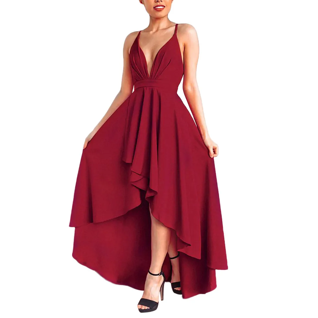 

Womens Backless V Neck Party Asymmetry Dress Bridesmaid Gown Dress Robe Femme Party Bodycon Midi Vestidos