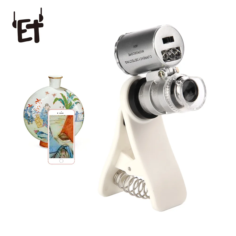 ET Universal 60X Mobile Phone Microscope Lens with LED Portable Clip On