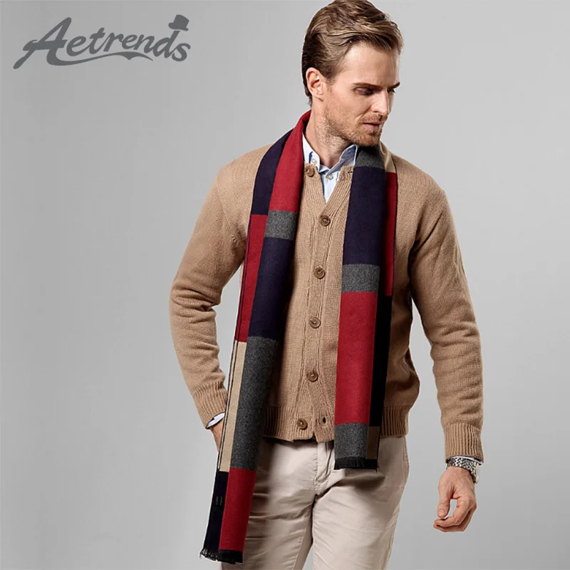 [AETRENDS] Luxury Brand Winter Scarf Men Scarves For Gift 5 Colors