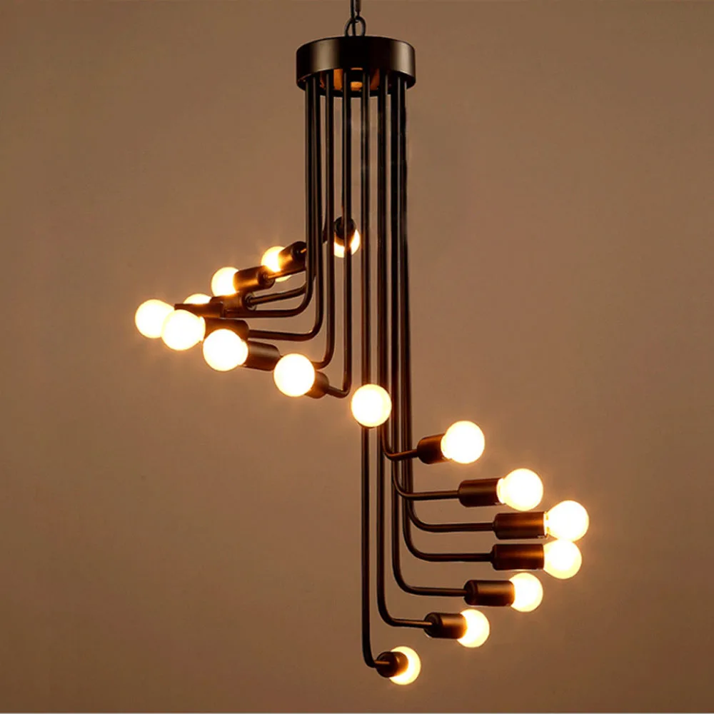 

Loft Industrial Retro Chandelier Personality Simple Creative Living Room Cafe Bar Spiral Staircase Chandelier Lighting