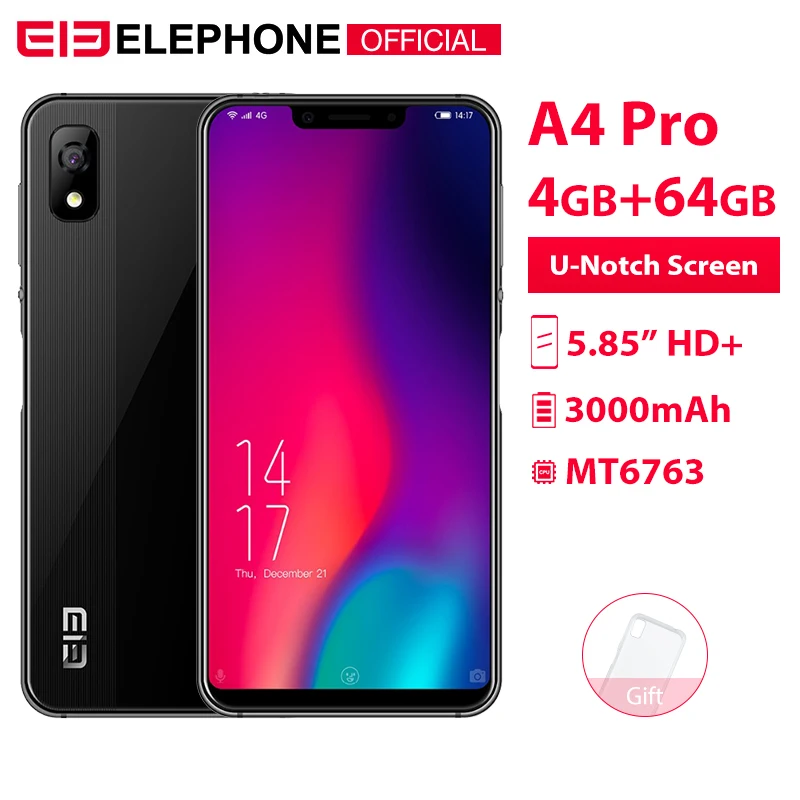 Elephone A4 Pro 5 85 дюймов HD + u образный экран мобильный телефон Android 8 1 4 Гб ОЗУ 64 ПЗУ MT6763