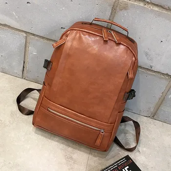 

Korean PU Backpack Men's Retro Student Bags Outdoor Leisure Travel Backpacks Factory Dropshipping Anti Theft Backpack Bookbag