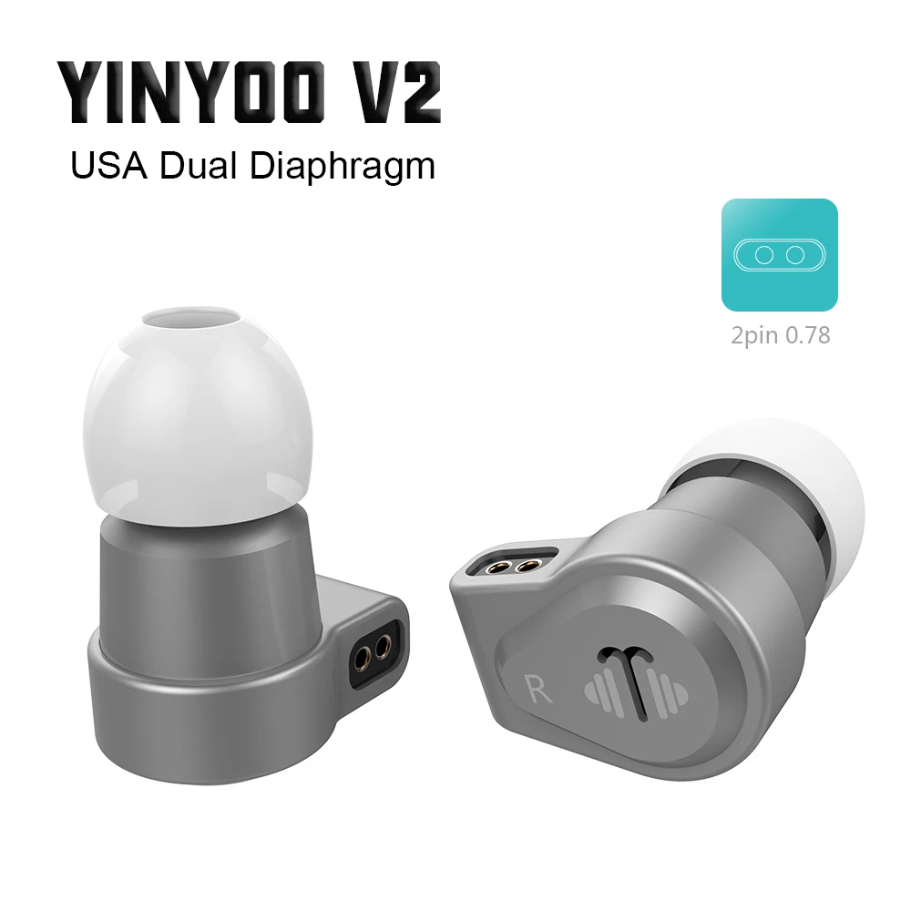 EE AudioYinyoo V2 версия 3(финальная настройка) High End США импорт двойной диафрагмы 1DD Динамический драйвер в ухо наушники HIFI наушники - Цвет: GREY