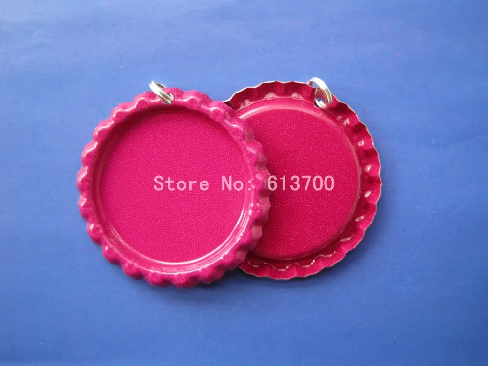 

With Holes and Rings ! New Arrival 200 Pcs Both Side Colored Flattened Bottle Caps For Jewelry Craft Pendants Linerless