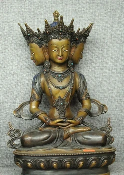 

12 Tibet Pure Bronze Buddhism 3 Head Manjushri Manjusri Bodhisattva Buddha
