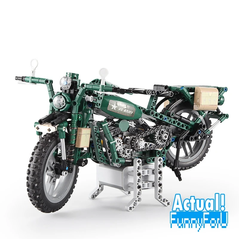 

Power Function Military Motorcycle Technic 550pcs Scale Model with Motor Building Block Brick Toys For Kids compatible Ingly