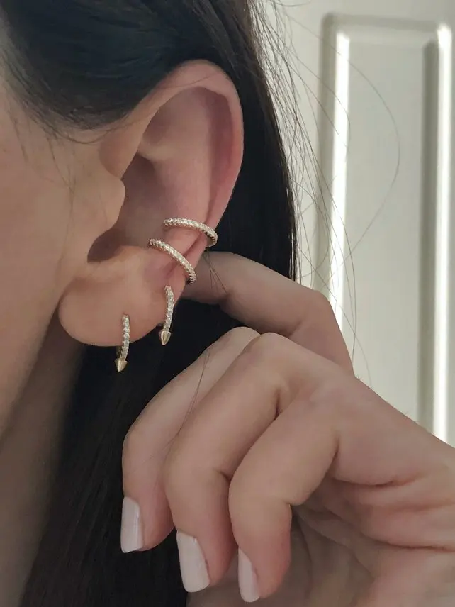 

Elegant Women Crystal CZ Circle cuff colorful Ear Cuff Wrap Clip Cartilage Earrings 925 sterling silver Faux Piercing Jewelry