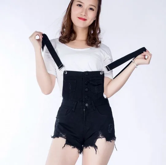 Black White Blue Spring Summer Overalls Denim Shorts Women Simple Loose Fit Bib Short Casual 