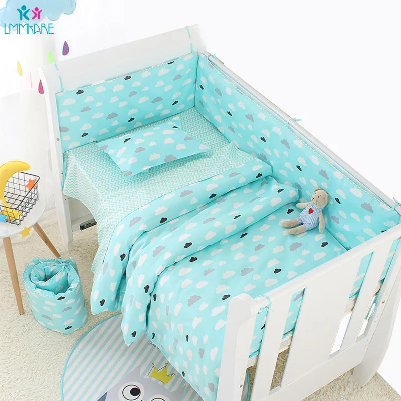 6Pcs Soft Cotton Blue Cloud Baby Crib Bed Bumpers Infant Bed Cot Bumper Bed Protector Safe for Newborn Toddler Bedding Sets