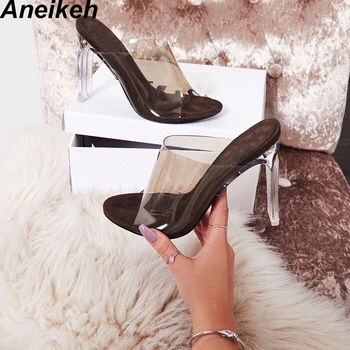 

Aneikeh 2020 New PVC Jelly Sandals Crystal Open Toed Sexy Thin Heels Crystal Women Transparent Heel Sandals Slippers Pumps 41 42