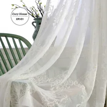 Élégant Brodé Tulle Rideaux Pour Salon Sheer Blanc Rideau Chambre Damassé Européenne Floral Panneaux Fenêtre Dépistage