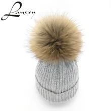 Lanxxy 2016 New Women Winter Hats Real Mink Fur Pom Poms Hat Girls Cotton Knitted Skullies Beanies Caps Fur Pompom Hats Bonnet