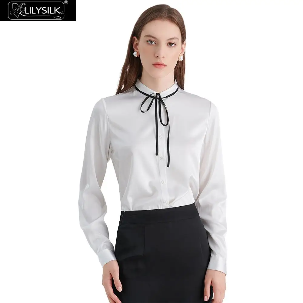LilySilk Blouse Silk Women Sleek Tie Neck Ladies New Free Shipping