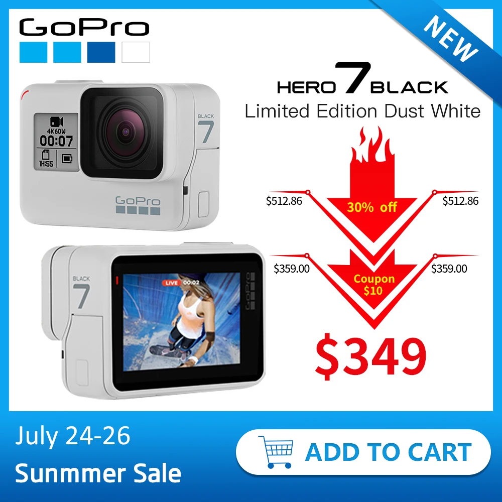 

GoPro HERO7 Black (Limited Edition Dusk White) Waterproof Action Camera 4K 60fps 1080P 240fps video Go Pro Hero 7 Sport cam