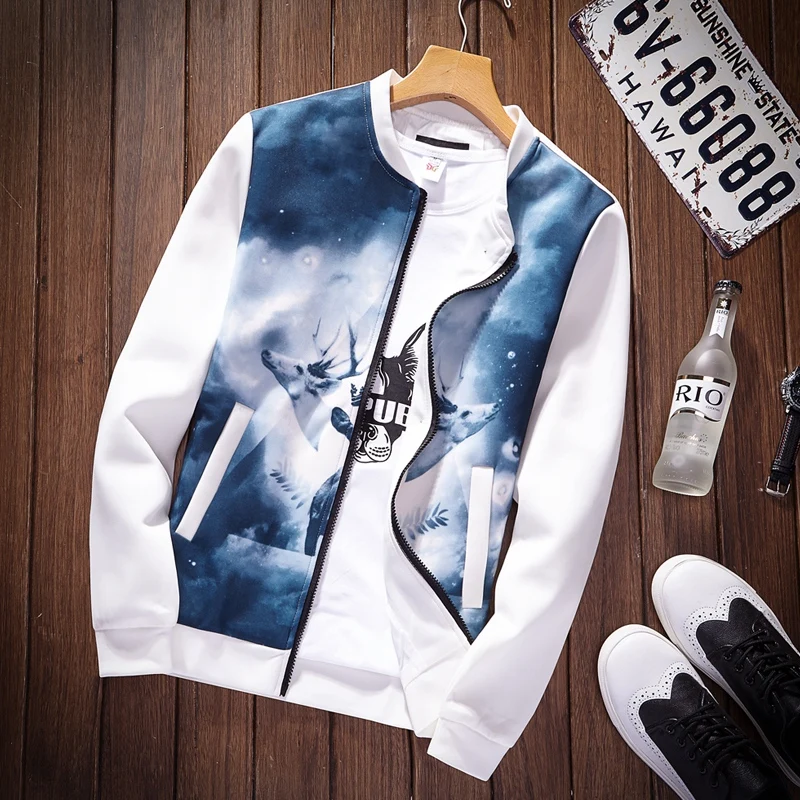 Бренд thoshine весна осень мужские тонкие куртки Slim Fit животный принт Мужская
