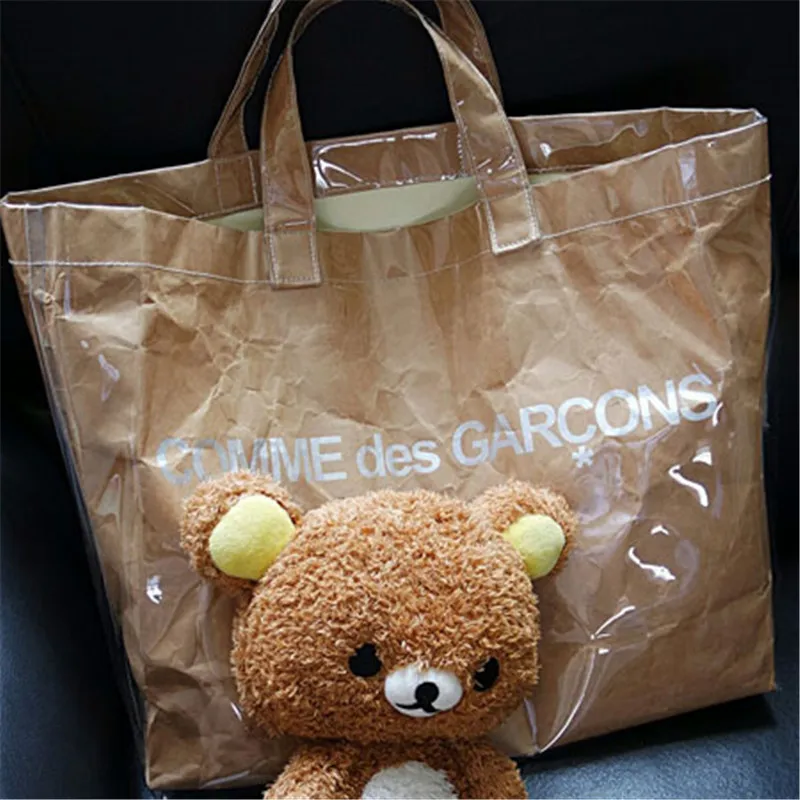 Ladies bag 2018 fashion design double transparent handbag kraft paper shopping bag shoulder bag handbag