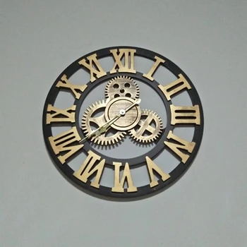 

3D retro wall clock rustic decorative luxury art big gear clock wooden vintage large wall clock on the wall handmade 30-40cm