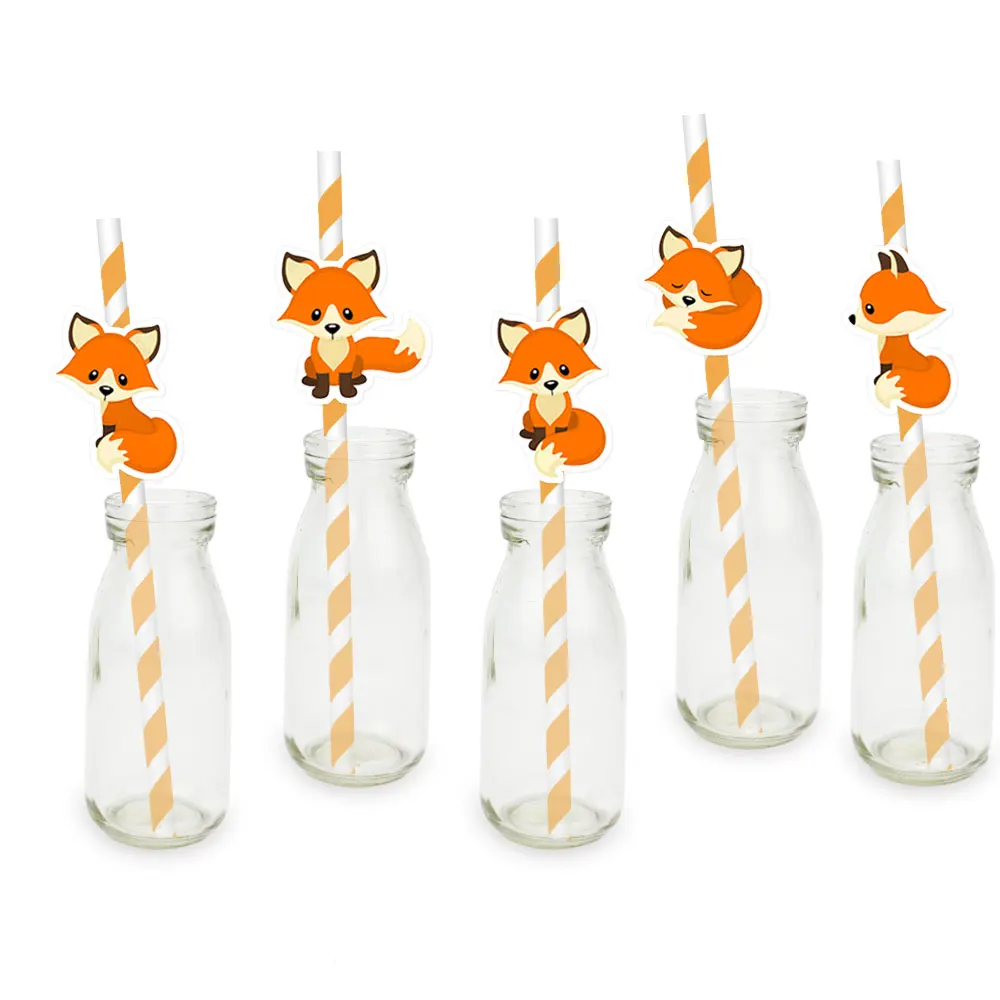 

Woodland Party Straws Fox Paper Straws Birthday Decoration Party Festive Supplies Paper Drinking Straws Event Supplies 25PCS