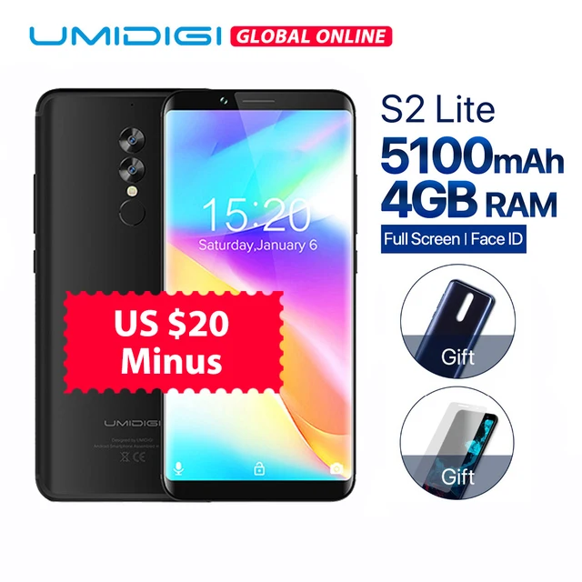 D'origine UMIDIGI S2 Lite 6.0 "18:9 Plein sreen Smartphone Android 7.0 4 gb + 32 gb Mobile T&eacute;l&eacute;phone 5100 mah 16MP Double Cam 4g t&eacute;l&eacute;phones cellulaires