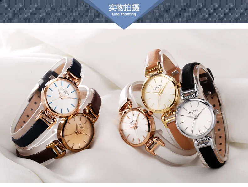 Новые женские часы Япония Кварцевые изысканные модные часы платье браслет ретро милые простые кожаные для девочек подарок на день рождения Julius Box