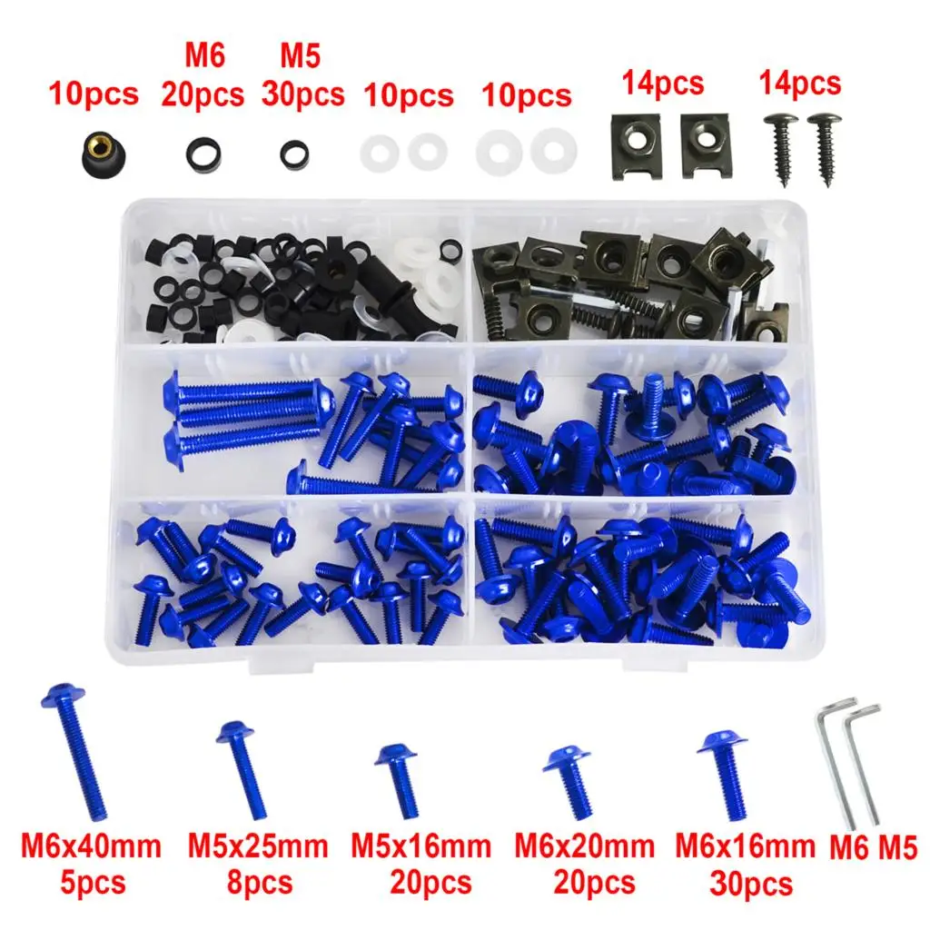 NICECNC 224 шт. обтекатель Болты Комплект крепежа зажимы болты для кузовных работ для Kawasaki Ninja 250R 300 500 500R 1000 KLR250 KLR650