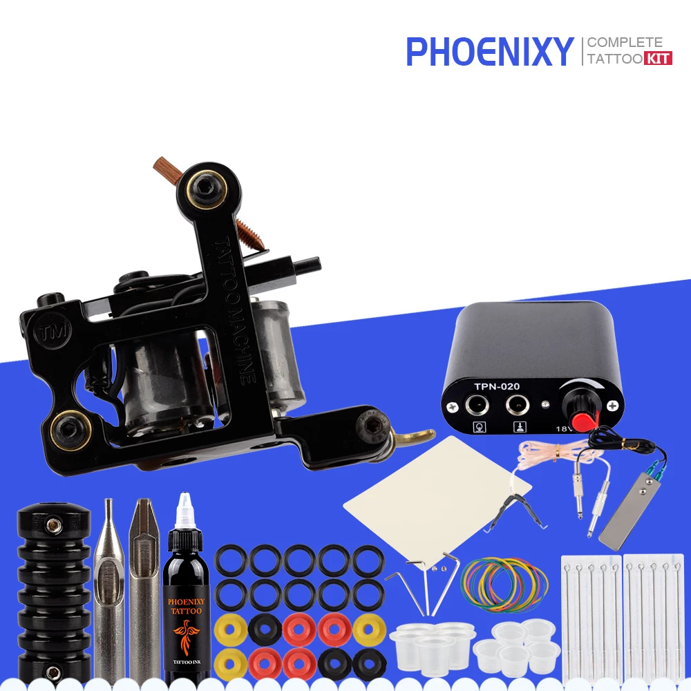 

Beginner Tattoo Kit One Machine Set 30ML Inks Pigment Power Supply Stainless Steel Tattoo Tips Makeup Starter Tattoo Kit Set