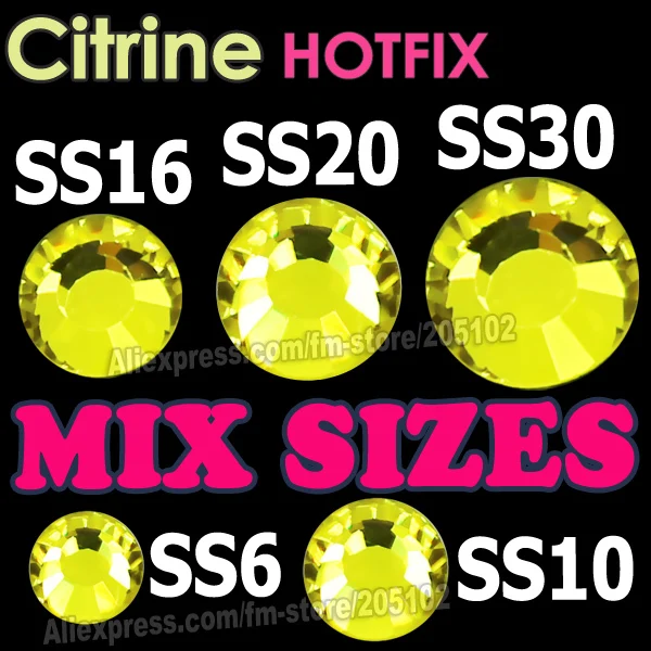 

Mix Sizes Citrine Yellow HotFix Rhinestones SS6 SS10 SS16 SS20 SS30 Flat Back Hot Fix DIY glitters crystals stones for women DIY
