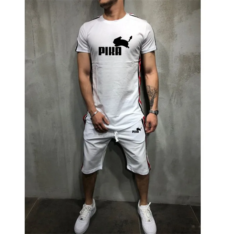 New Summer Hot Sale Men's Sets T Shirts+pants Two Pieces Sets 2019 Casual Tshirt Gyms Fitness trousers men Casual Tracksuit Male