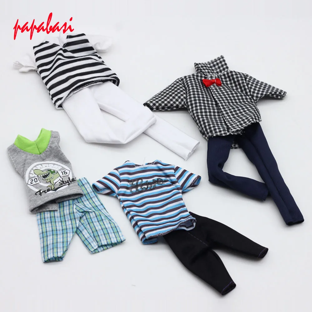 4 Sets Casual Suits font b Doll b font Clothes Plaid Shirt T shirt Pants Prince