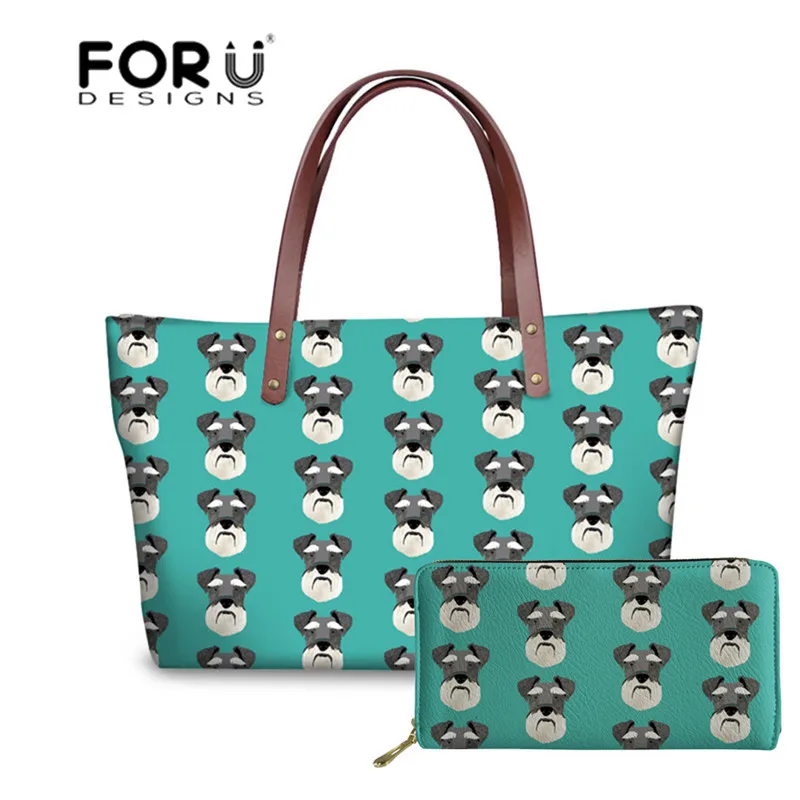 

FORUDESIGNS Luxury Handbags Women Bags Designer Schnauzer Printing Large Shoulder Bag Ladies Party Bags for Girls Purse Clutch