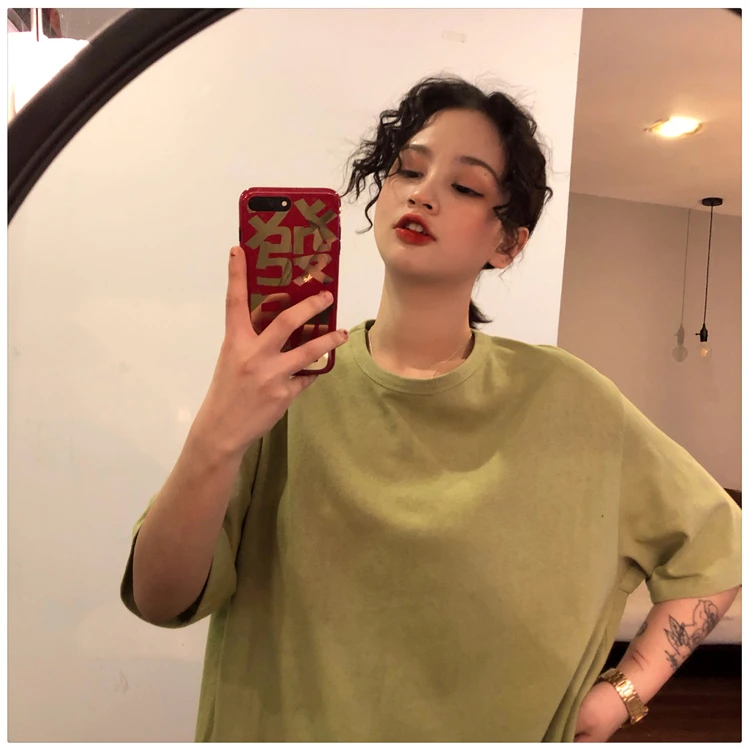 oversized Tee Shirt 7 Solid Color Basic T-shirts Women Casual Harajuku Summer long white black Tops Korean Hipster White T Shirt friends t shirt