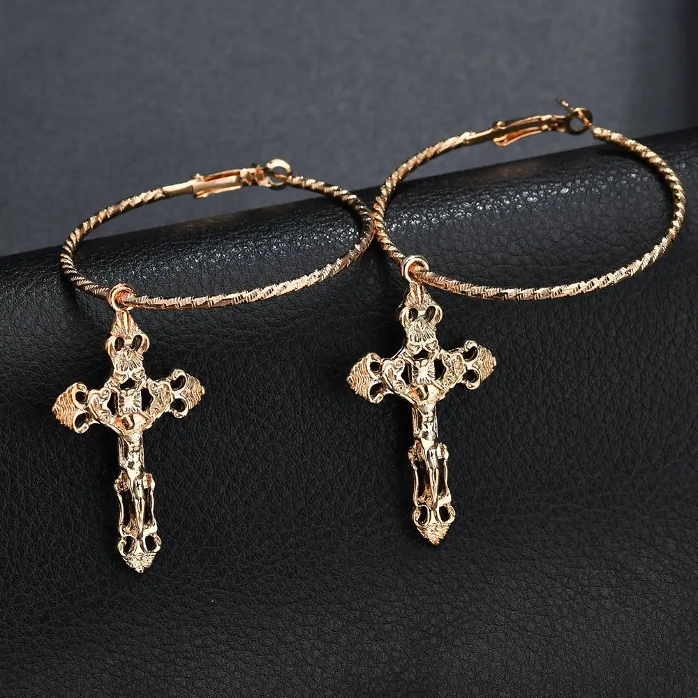 Terreau Kathy, золотые серьги с крестом для женщин, серьги с подвеской в виде креста, висячие серьги, винтажные модные ювелирные изделия, аксессуары