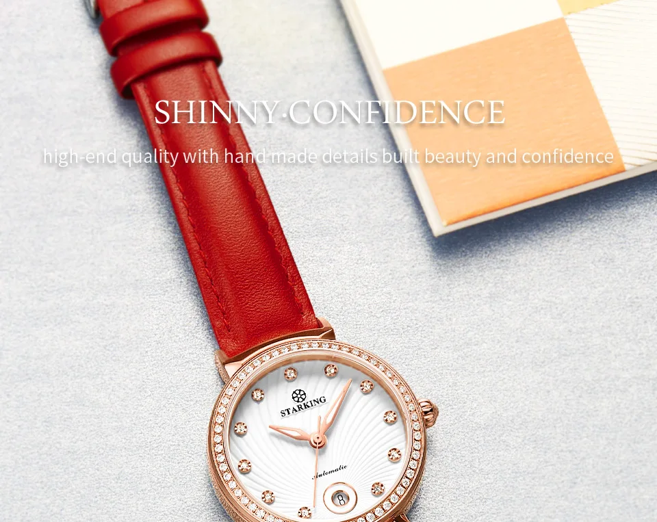 STARKING Women Watches Top Brand Luxury Stainless Steel Leather Casual Waterproof Wristwatch Gift for Wife Mechanical Watch Lady