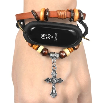 

For Mi Band 3 Leather Beading Bracelet Strap Weave Braided Smart Watch Replacement Vintage Watch Band Strap for Xiaomi Mi Band 3
