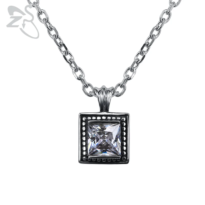 Zs Men S Square Zirconia Pendant Necklace 316l Stainless Steel Square Zirconia Pendant Necklace