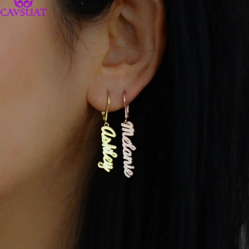 

Rose Gold Color Personalized Custom Name Earrings For Women Fashion Jewelry Stainless Steel Handmade Customized Letter Brincos
