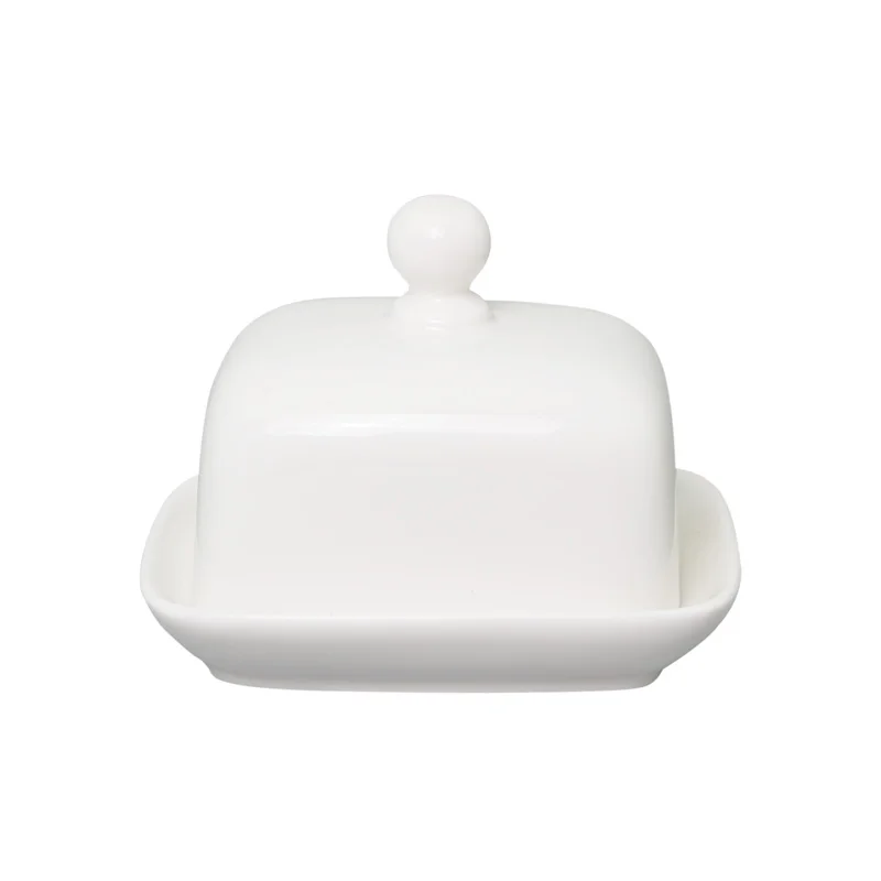 

Quail 4 Inch Butter Box,Ceramic Butter Plate,White,with Lid,Cheese Storage Tray Butter Dish
