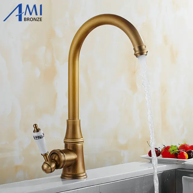 Cheap Kitchen Faucet Antique Brushed Porcelain Handle Faucet Hot Cold Mixer Basin Tap Luxury Faucet 360 Swivel  9098