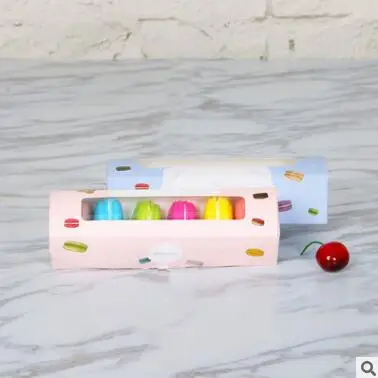 

2018 New Kawaii Macarons Boxes Clear PVC Window Packaging Storage Cases 21.5*5.5*5cm Pink Blue Boxes Rectangle Pastry Boxes Dec