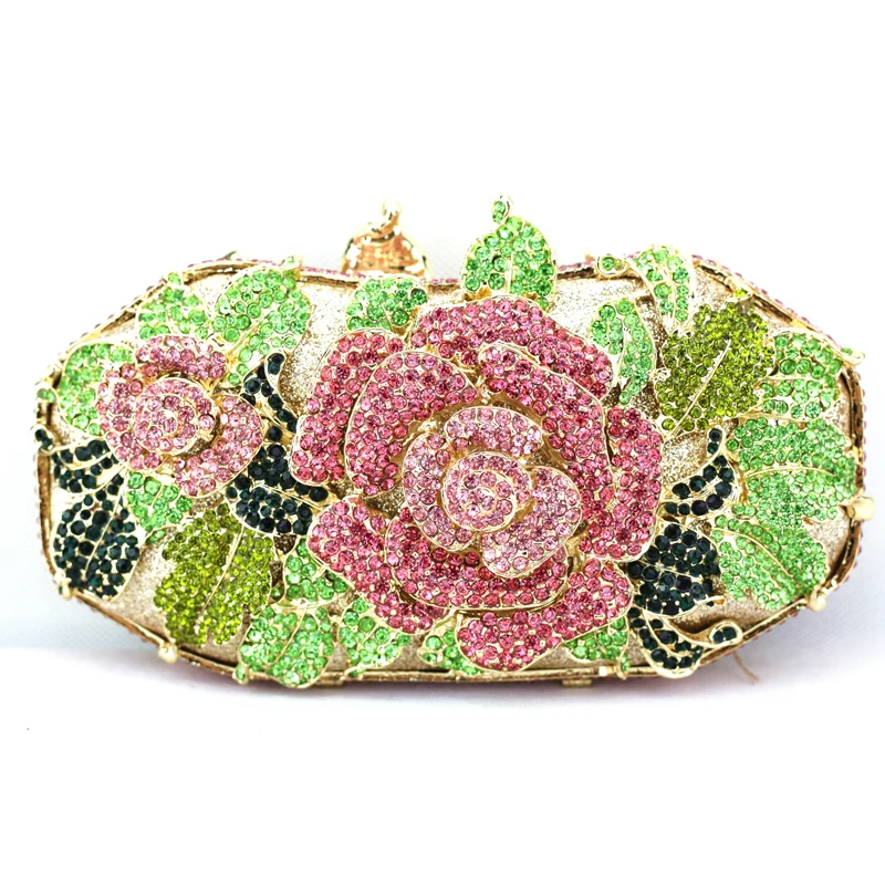 Rhinestone Evening Handbag Shop Pink Floral Crystal Womens Clutch Bag