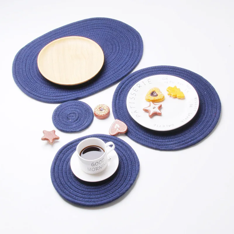 

4 Pcs/set Round Oval Cotton Placemat Tableware Insulation Pads Table Non-slip Coffee Tea Cup Mats Kitchen Bowl Plate Place Mat