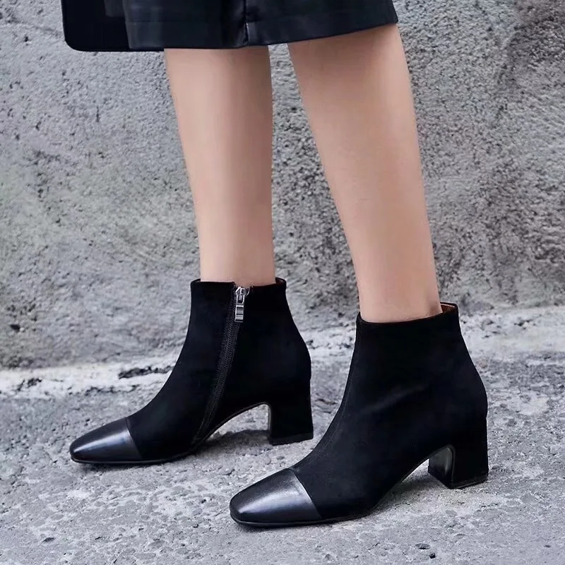 

Matte Leather Color Matching Pointed Toe Thick With England Winter Women's Shoes Fashion Women's Shoes Spring And Autumn