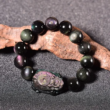 

Natural Stone Rainbow Eye Obsidian Dragon Turtle Beads Bracelet Men's Bracelet 8-12mm Leading Turtle Bracelet For Women Jewelry