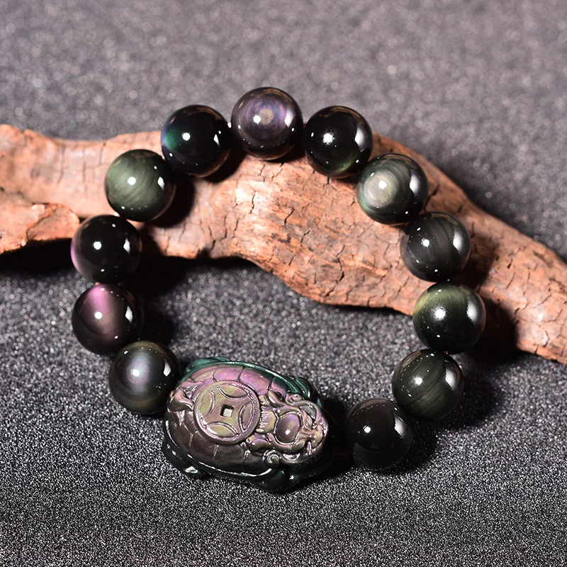 Pulsera con cuentas de tortuga y dragón para hombre y mujer, brazalete con  cuentas de obsidiana, Ojo de arcoíris, piedra Natural, 8 12mm, joyería| Pulseras de hilo| - AliExpress