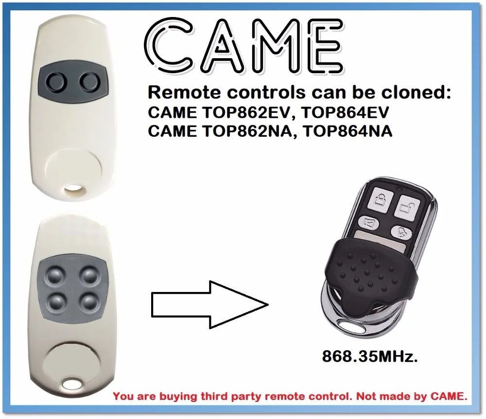 

CAME TOP862EV, TOP864EV Universal Remote Control Duplicator 4-Channel 868.35MHz